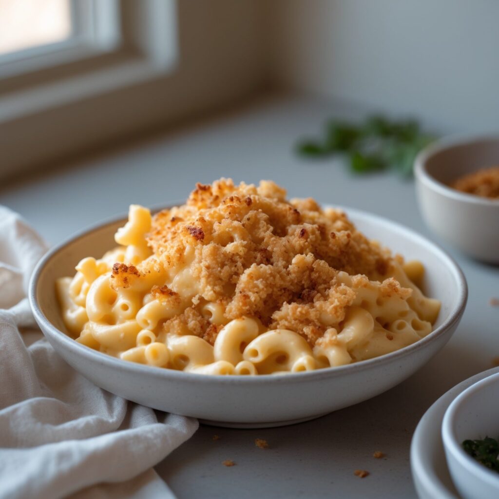 Close-up of Martha Stewart-Inspired Macaroni and Cheese showing its texture