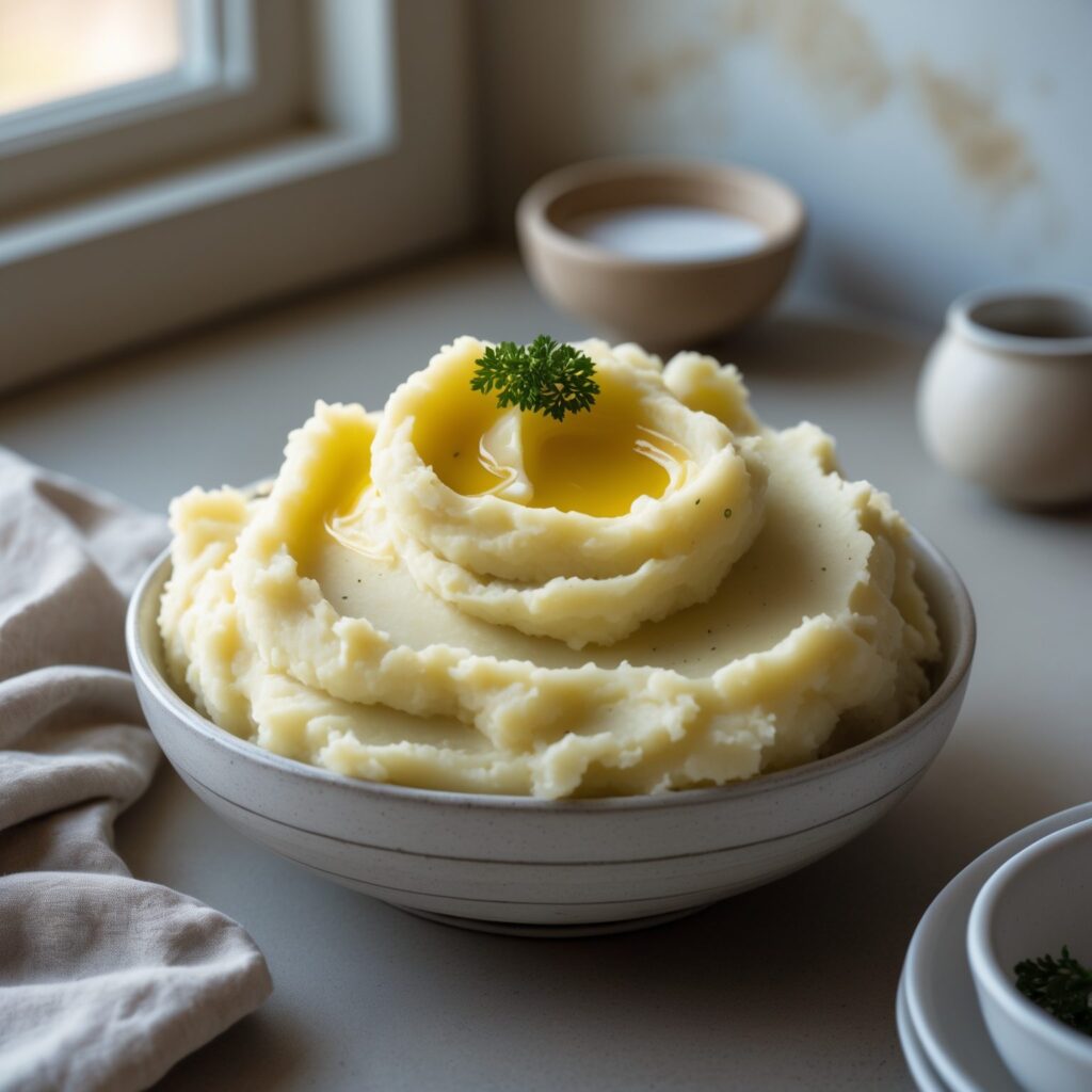 Close-up of Martha Stewart-Inspired Mashed Potatoes showing its texture