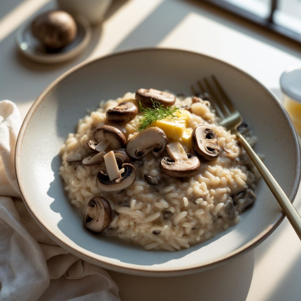 Martha Stewart-Inspired Mushroom Risotto ready to serve