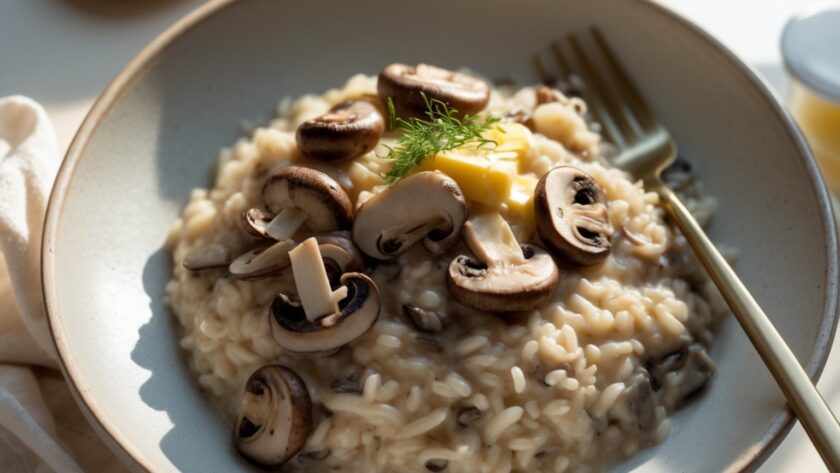 Martha Stewart-Inspired Mushroom Risotto ready to serve