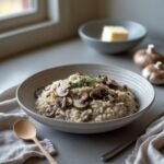 Close-up of Martha Stewart-Inspired Mushroom Risotto showing its texture