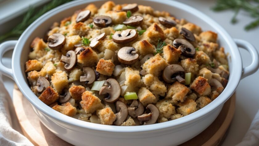 Martha Stewart-Inspired Mushroom Stuffing ready to serve