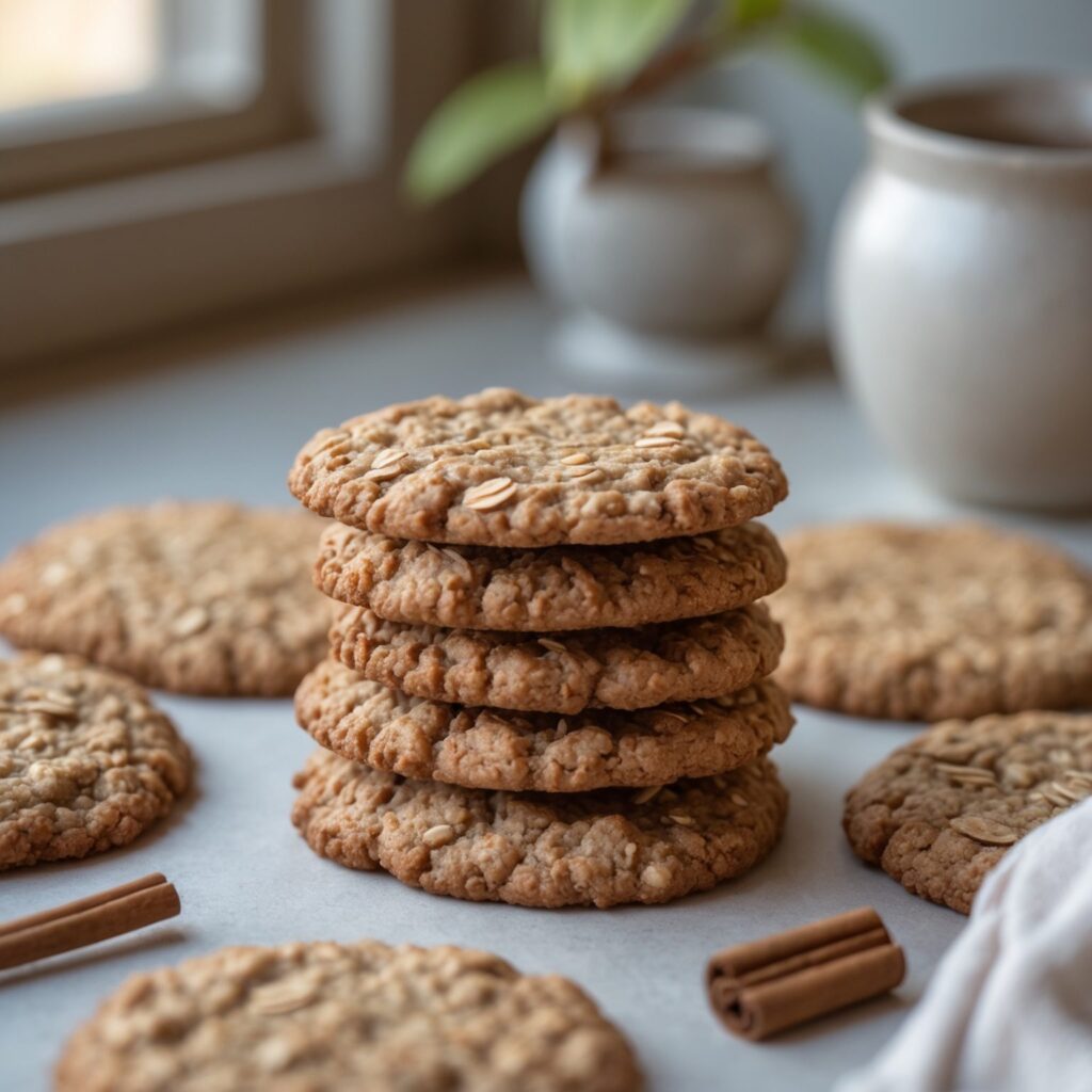 Close-up of Martha Stewart-Inspired Oatmeal Cookies showing its texture