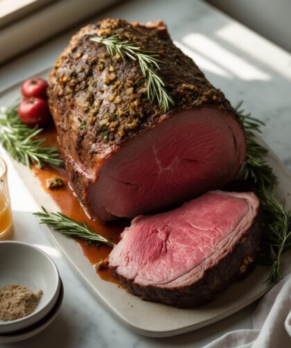 Martha Stewart-Inspired Prime Rib Roast ready to serve