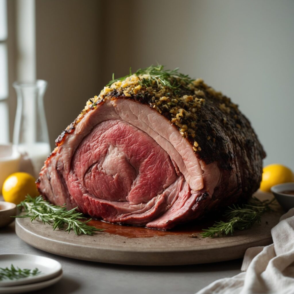 Close-up of Martha Stewart-Inspired Prime Rib Roast showing its texture