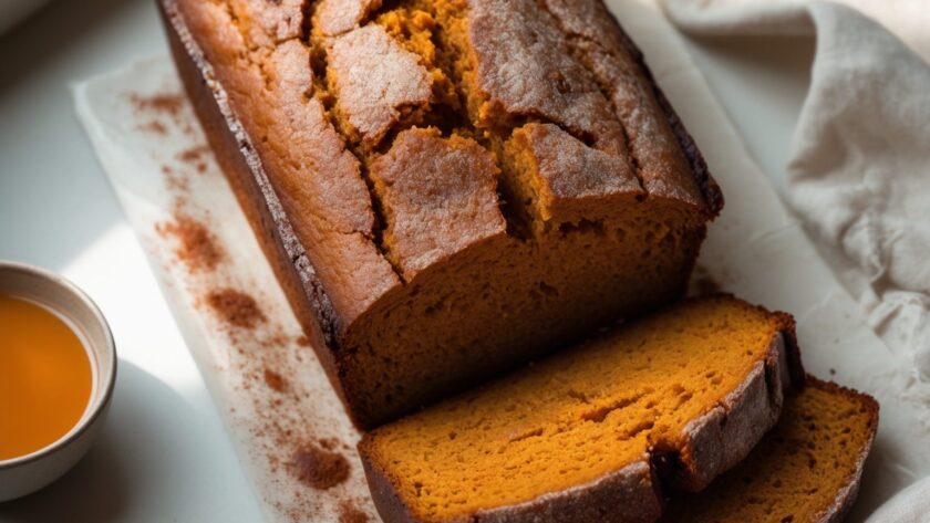 Martha Stewart-Inspired Pumpkin Bread Loaf ready to serve