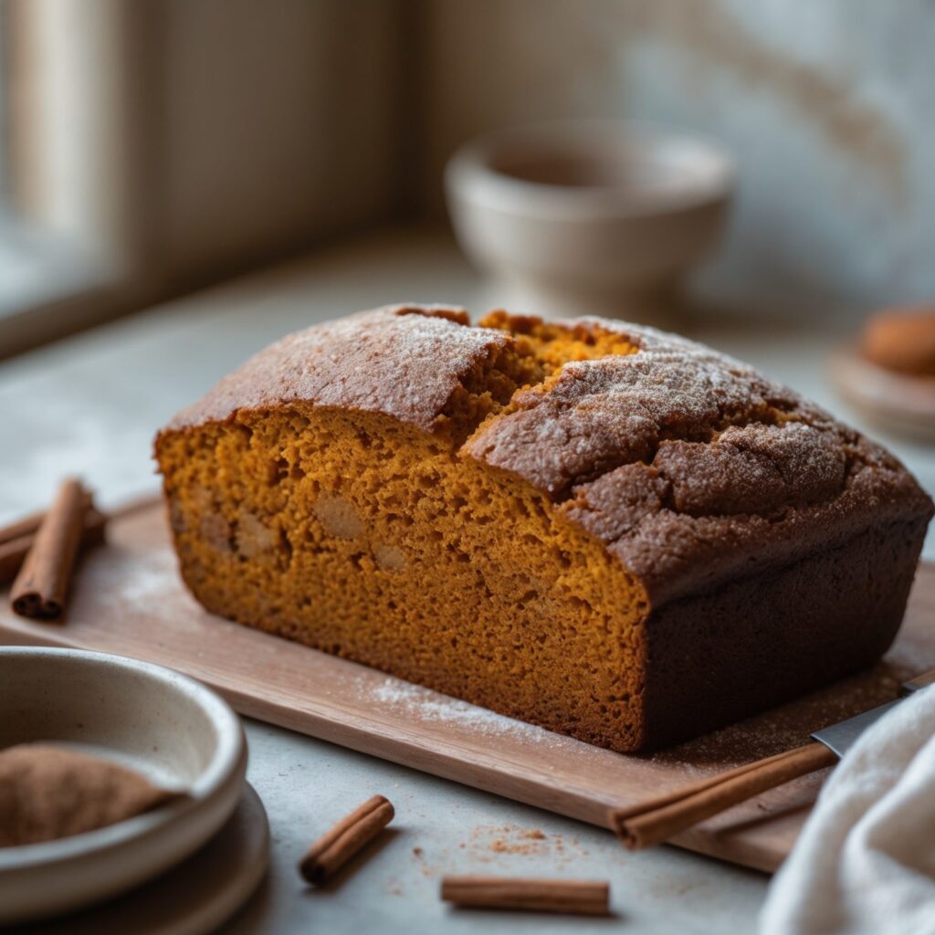 Close-up of Martha Stewart-Inspired Pumpkin Bread Loaf showing its texture
