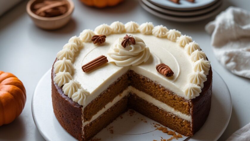 Martha Stewart-Inspired Pumpkin Cake ready to serve