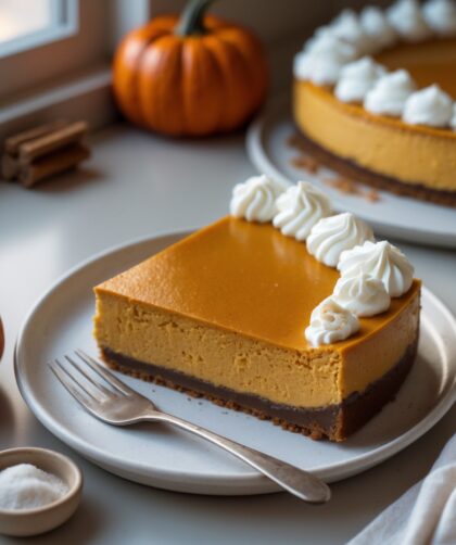 Martha Stewart-Inspired Pumpkin Cheesecake ready to serve