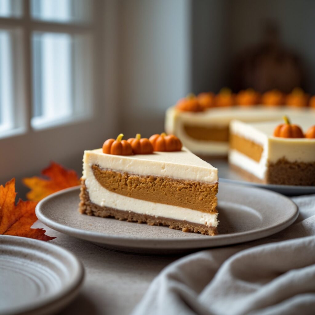 Close-up of Martha Stewart-Inspired Pumpkin Cheesecake showing its texture