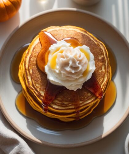 Martha Stewart-Inspired Pumpkin Pancakes ready to serve