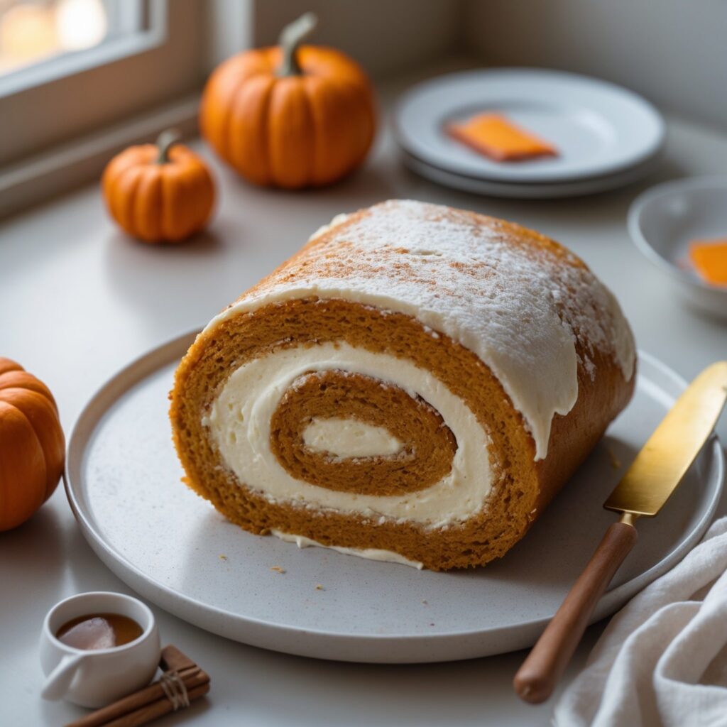 Martha Stewart-Inspired Pumpkin Roll ready to serve