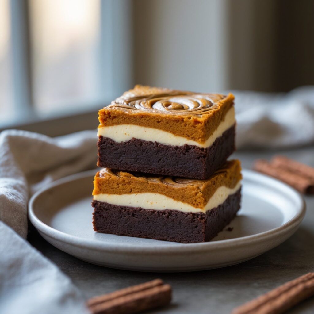 Close-up of Martha Stewart-Inspired Pumpkin Swirl Brownies showing its texture