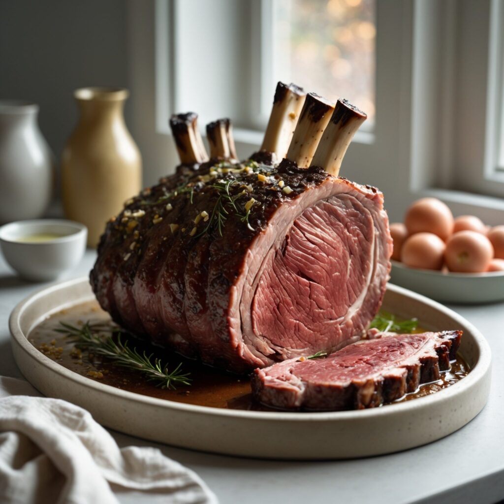 Close-up of Martha Stewart-Inspired Rib Roast showing its texture