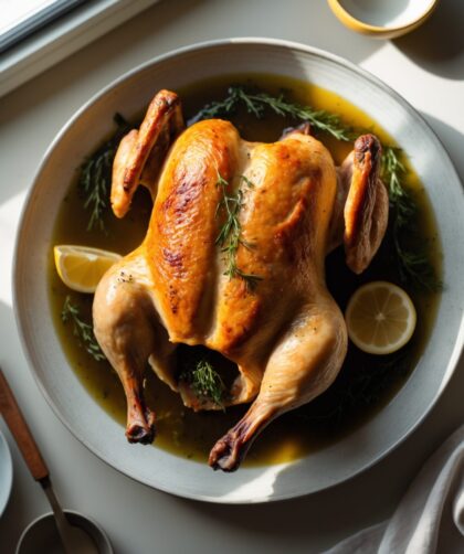Martha Stewart-Inspired Roast Chicken ready to serve