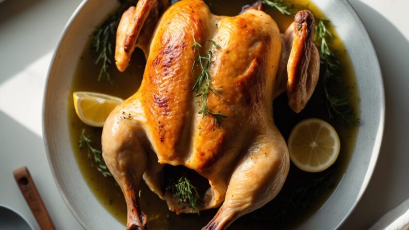 Martha Stewart-Inspired Roast Chicken ready to serve