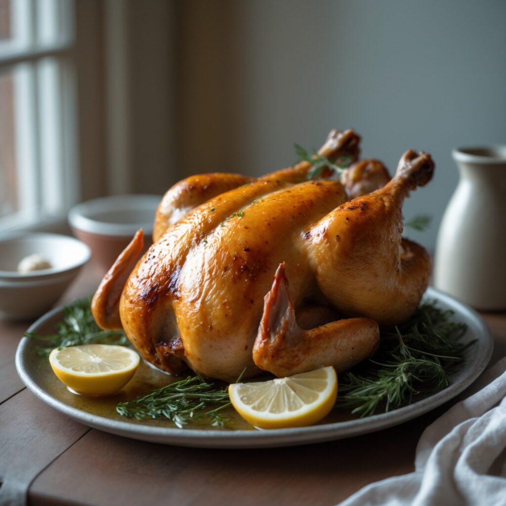 Close-up of Martha Stewart-Inspired Roast Chicken showing its texture
