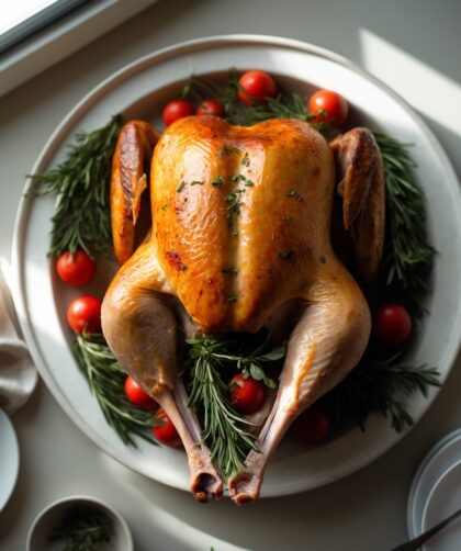 Martha Stewart-Inspired Roast Turkey ready to serve