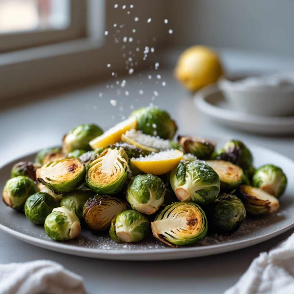 Close-up of Martha Stewart-Inspired Roasted Brussels Sprouts showing its texture