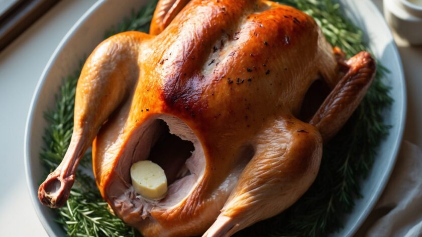 Martha Stewart-Inspired Roasted Turkey ready to serve