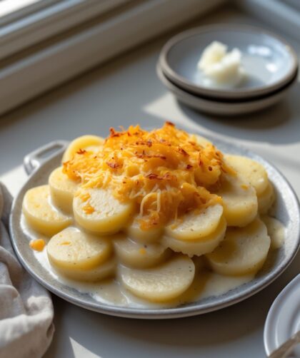 Martha Stewart-Inspired Scalloped Potatoes ready to serve