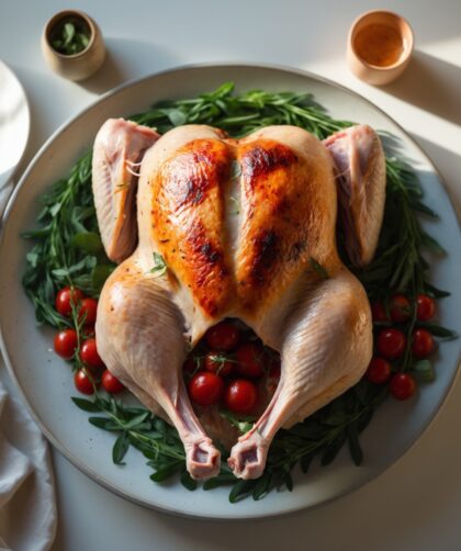 Martha Stewart-Inspired Spatchcock Turkey ready to serve