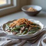 Close-up of Martha Stewart-Inspired String Bean Casserole showing its texture
