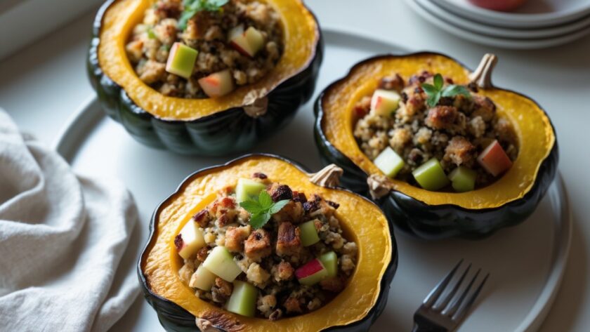 Martha Stewart-Inspired Stuffed Acorn Squash ready to serve