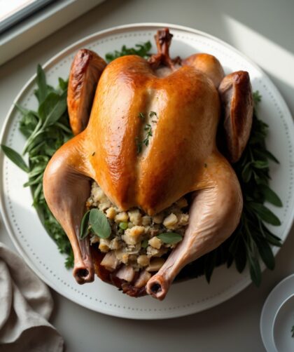 Martha Stewart-Inspired Stuffed Turkey ready to serve