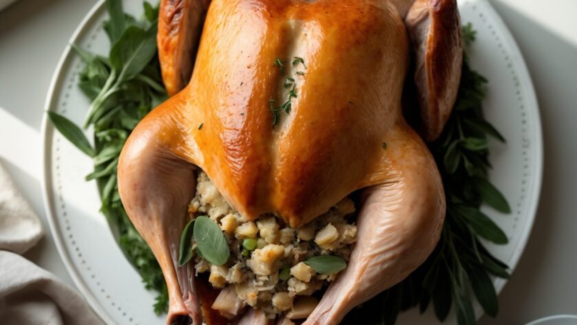 Martha Stewart-Inspired Stuffed Turkey ready to serve