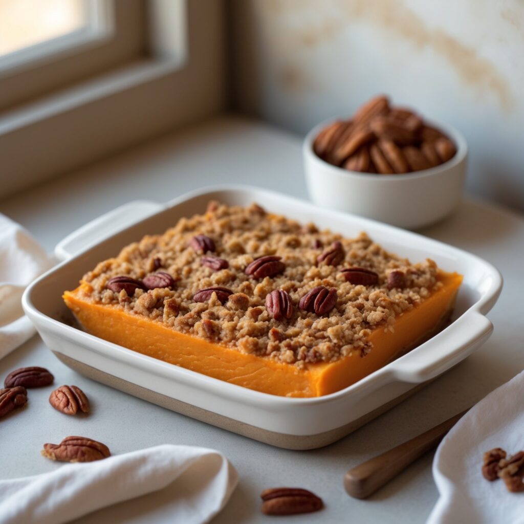 Martha Stewart-Inspired Sweet Potato Casserole ready to serve