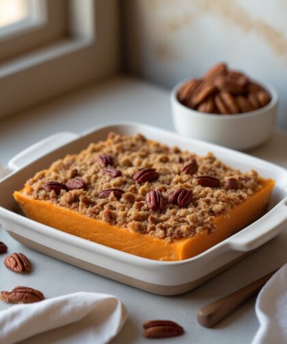Martha Stewart-Inspired Sweet Potato Casserole ready to serve