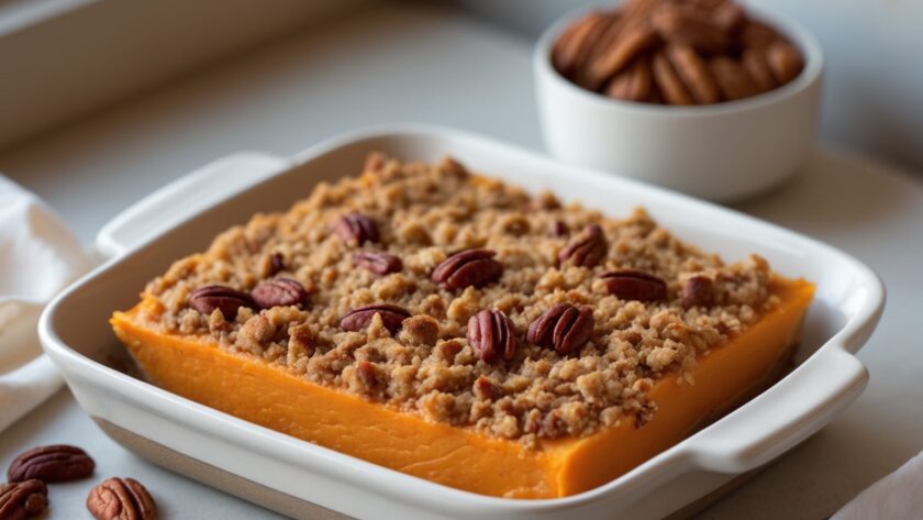 Martha Stewart-Inspired Sweet Potato Casserole ready to serve