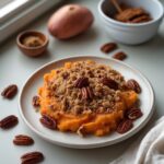 Martha Stewart-Inspired Sweet Potatoes Casserole with Pecan Topping ready to serve