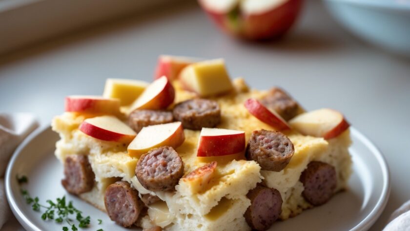 Martha Stewart-Inspired Thanksgiving Breakfast Casserole ready to serve