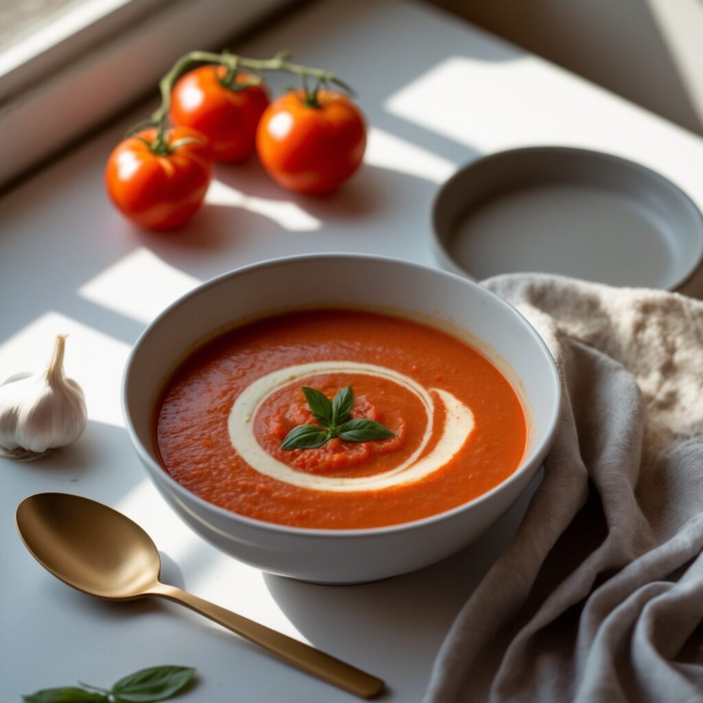 Martha Stewart-Inspired Tomato Soup ready to serve