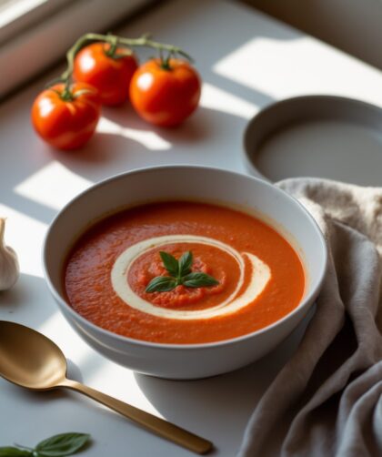 Martha Stewart-Inspired Tomato Soup ready to serve