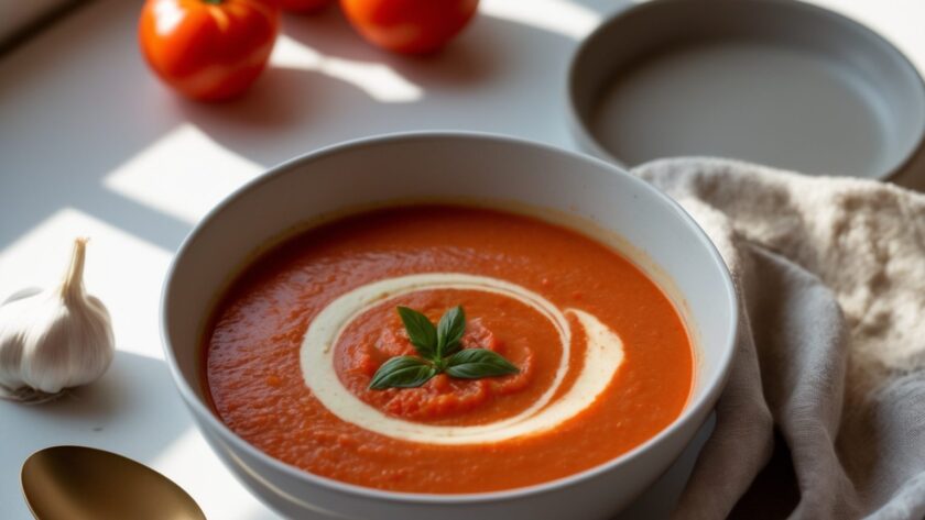 Martha Stewart-Inspired Tomato Soup ready to serve