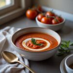 Close-up of Martha Stewart-Inspired Tomato Soup showing its texture