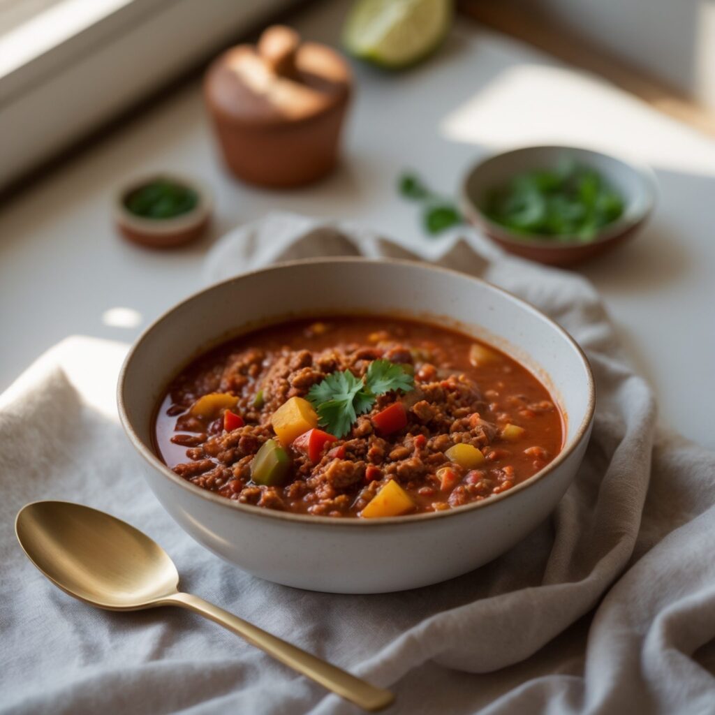 Martha Stewart-Inspired Turkey Chili ready to serve