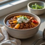 Close-up of Martha Stewart-Inspired Turkey Chili showing its texture
