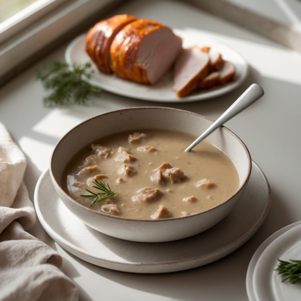 Martha Stewart-Inspired Turkey Gravy ready to serve