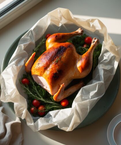 Martha Stewart-Inspired Turkey in Parchment Paper ready to serve