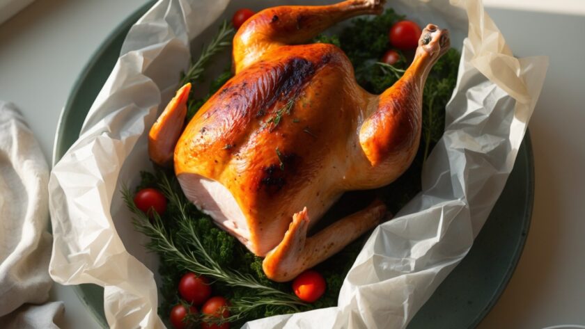 Martha Stewart-Inspired Turkey in Parchment Paper ready to serve