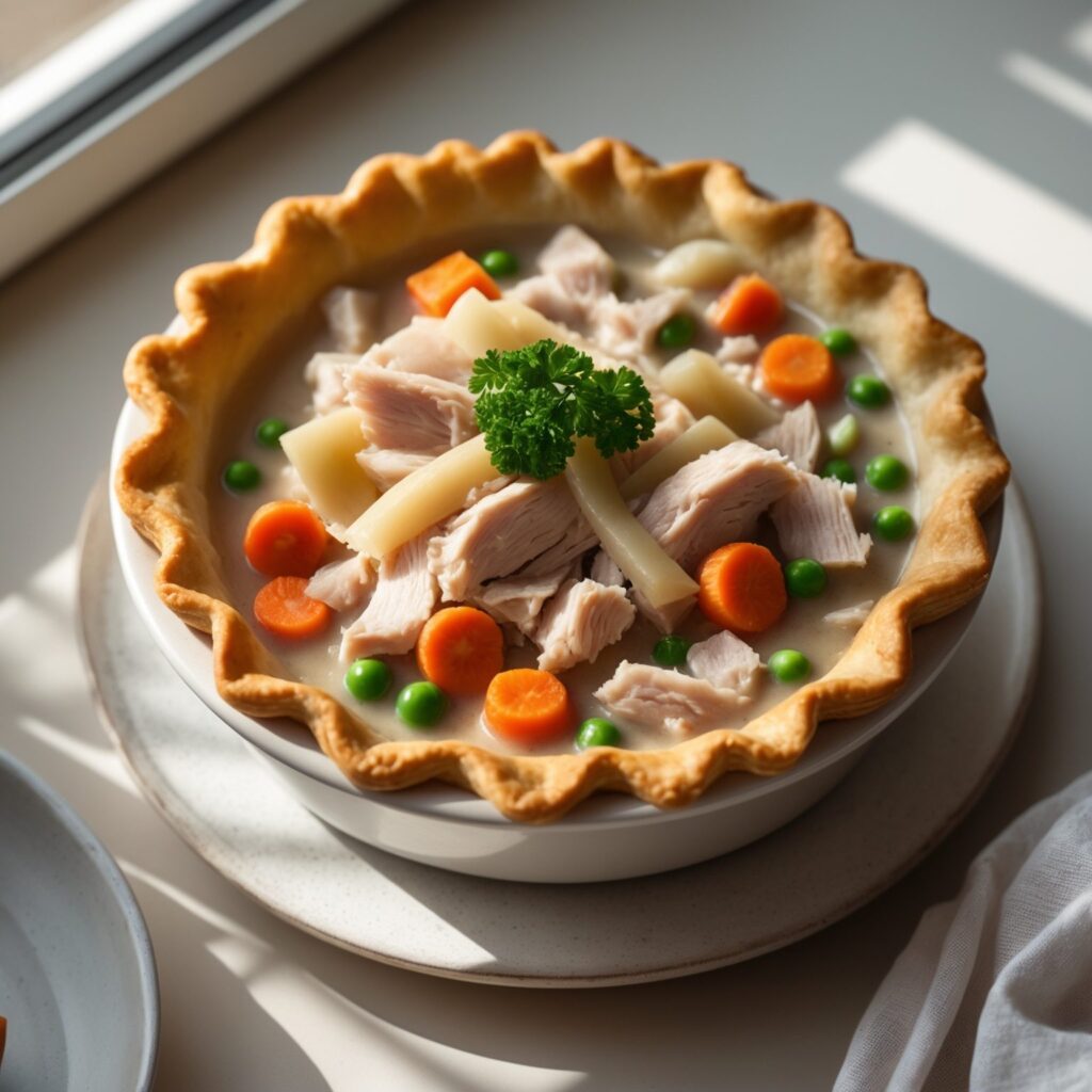 Martha Stewart-Inspired Turkey Pot Pie ready to serve