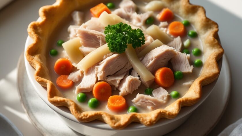 Martha Stewart-Inspired Turkey Pot Pie ready to serve