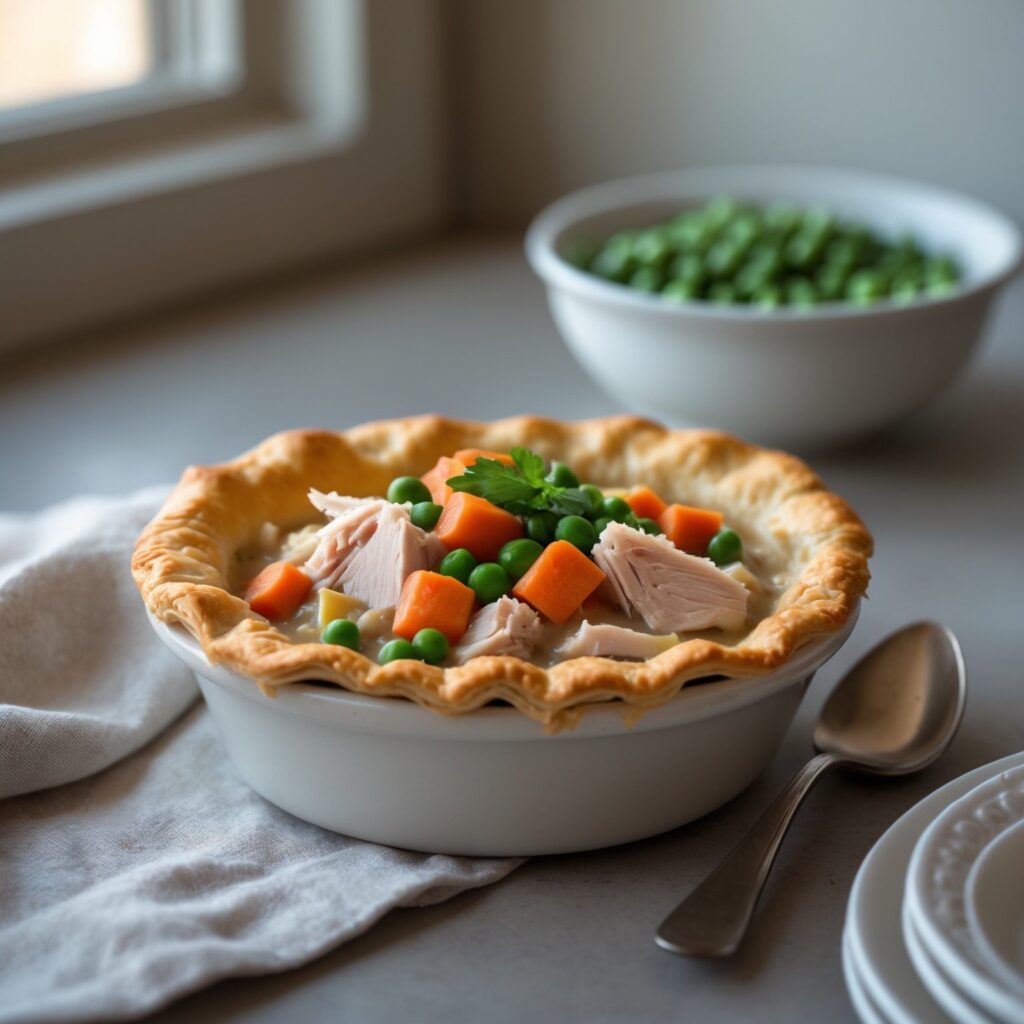 Close-up of Martha Stewart-Inspired Turkey Pot Pie showing its texture