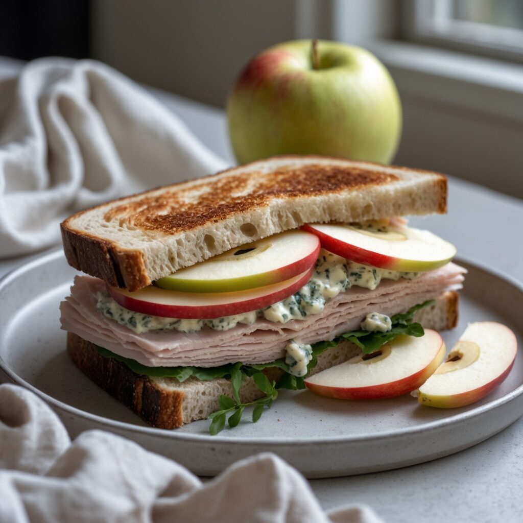 Close-up of Martha Stewart-Inspired Turkey Sandwich showing its texture
