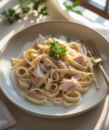 Martha Stewart-Inspired Turkey Tetrazzini ready to serve