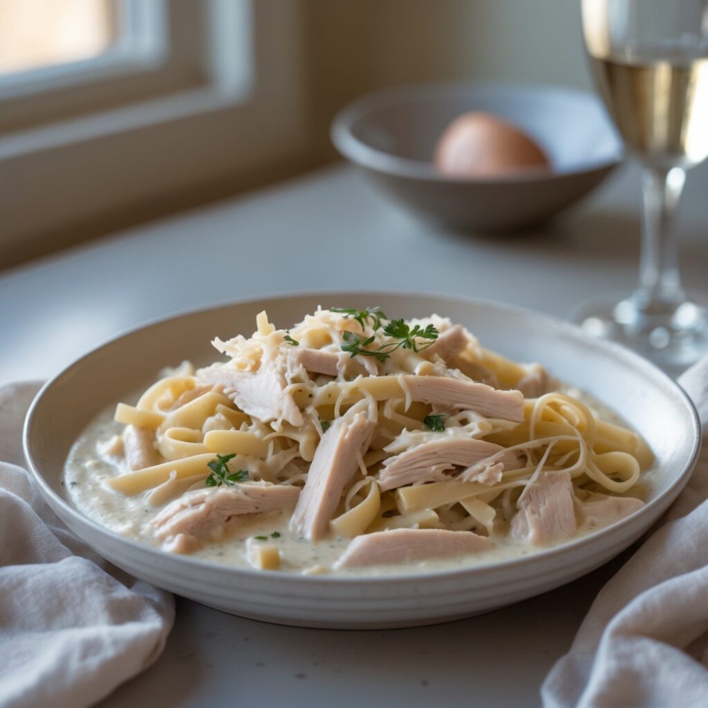 Close-up of Martha Stewart-Inspired Turkey Tetrazzini showing its texture